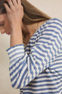 Lily Linen 3/4 V-Neck Top - Chambray Blue/Ivory Stripe