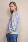 Lily Linen 3/4 V-Neck Top - Chambray Blue/Ivory Stripe