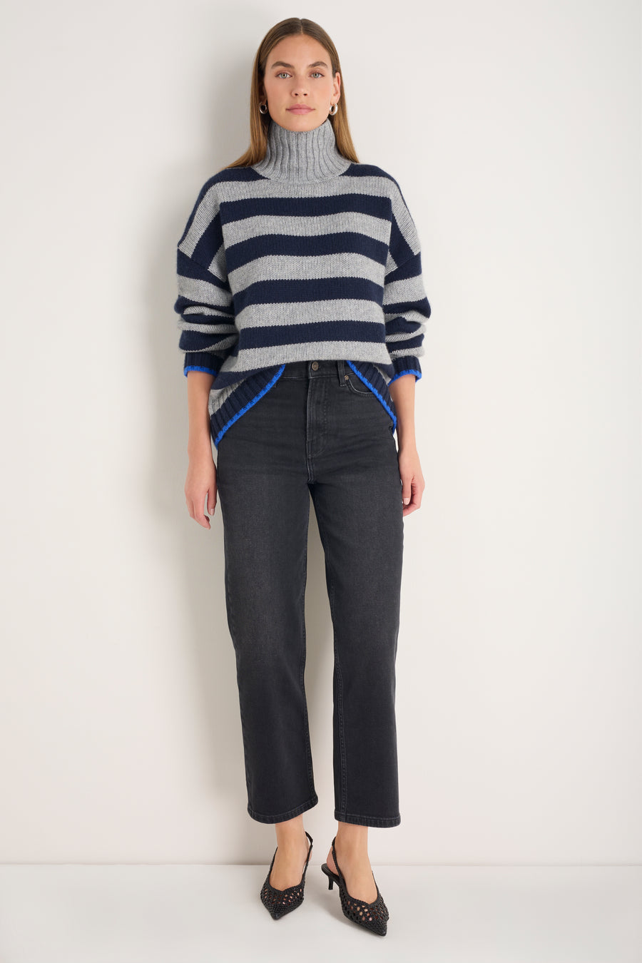 Liana Chunky Funnel Neck Jumper - Midnight/Grey Stripe