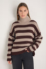 Liana Chunky Funnel Neck Jumper - Chocolate/Oat Stripe