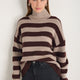 Liana Chunky Funnel Neck Jumper - Chocolate/Oat Stripe