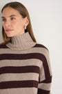 Liana Chunky Funnel Neck Jumper - Chocolate/Oat Stripe