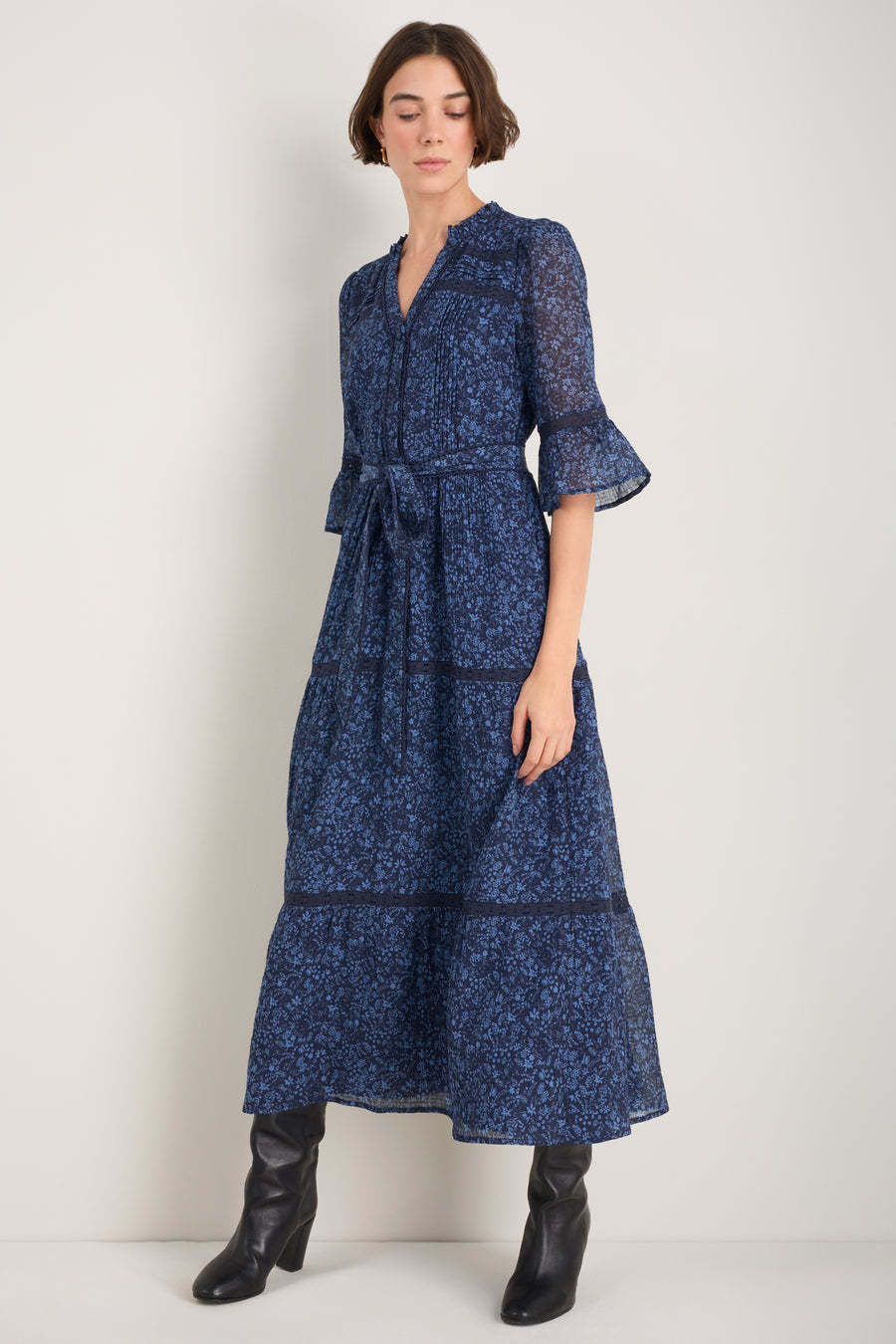 Samara Silk Blend Dress - Midnight Mono Floral