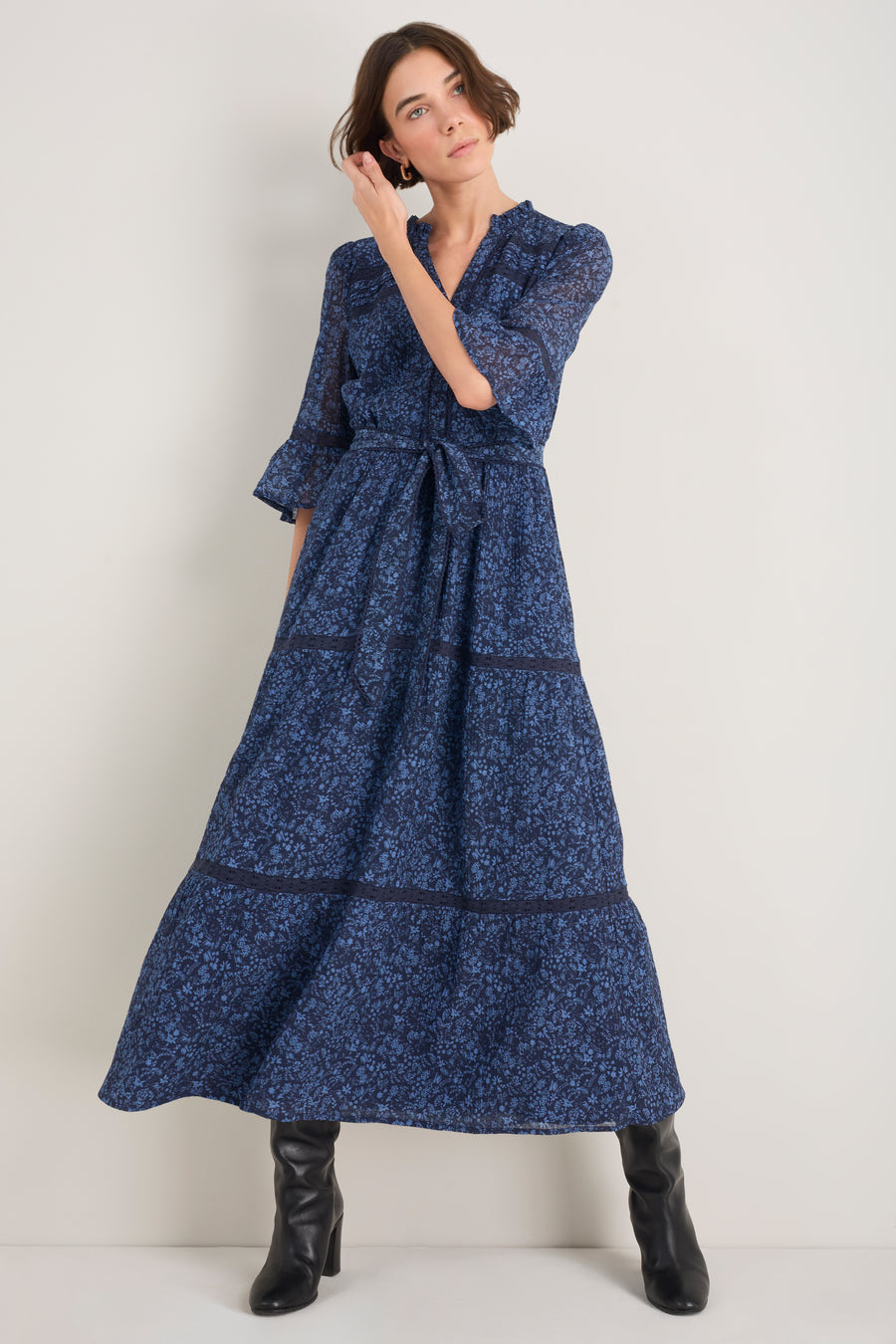 Samara Silk Blend Dress - Midnight Mono Floral