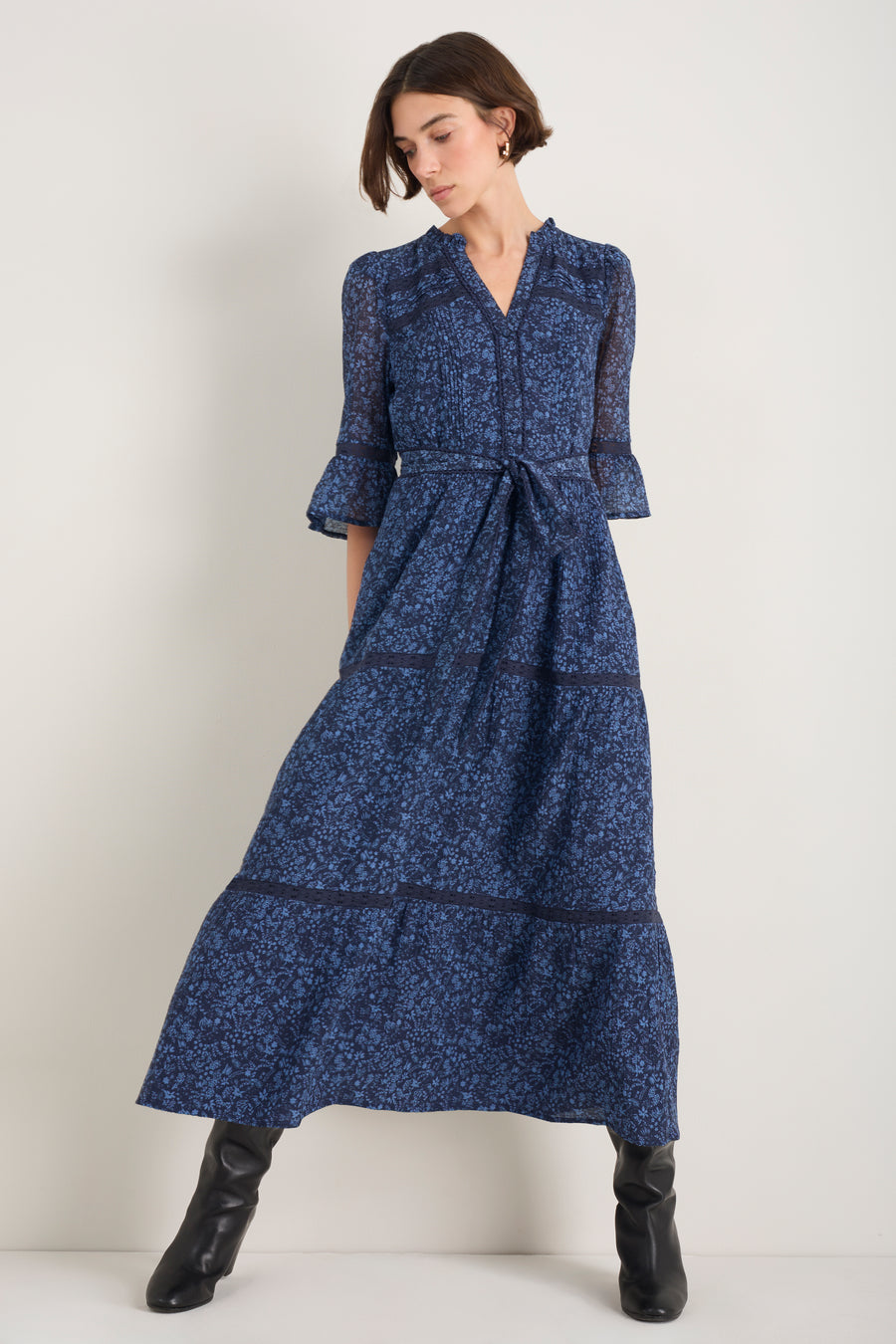 Samara Silk Blend Dress - Midnight Mono Floral