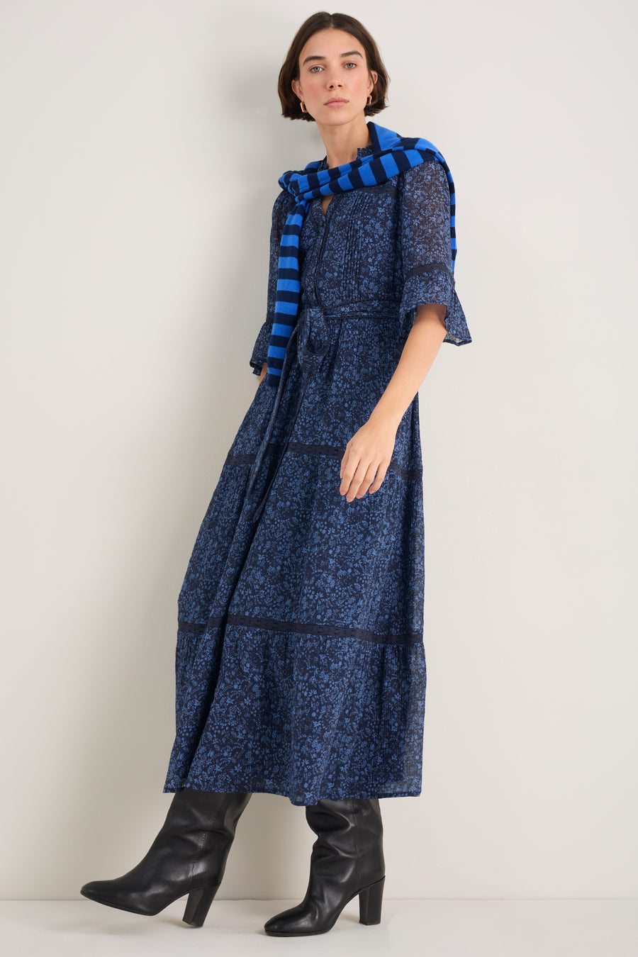 Samara Silk Blend Dress - Midnight Mono Floral