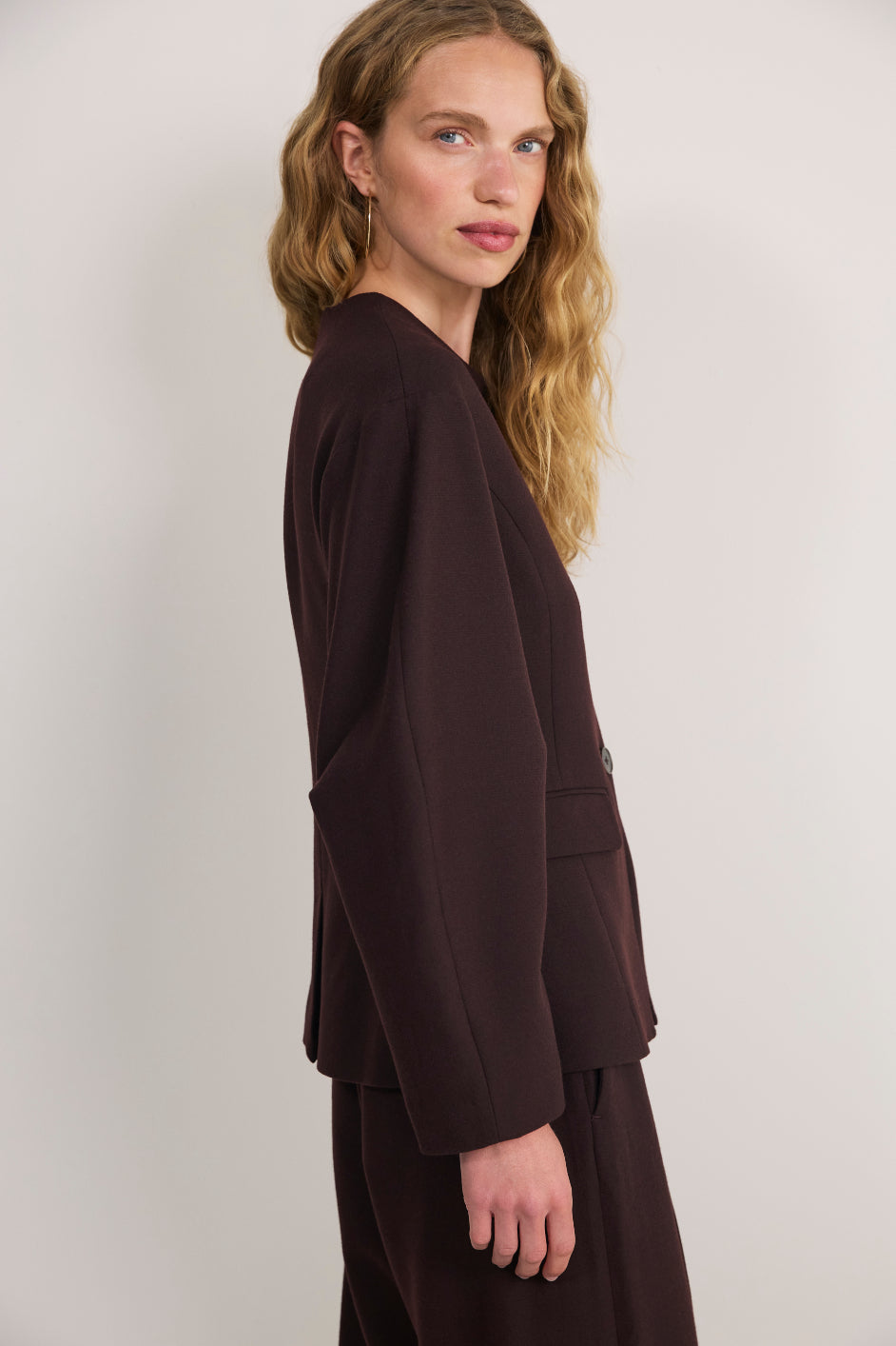 Sara Wool Blend Rounded Sleeve Jacket - Chocolate