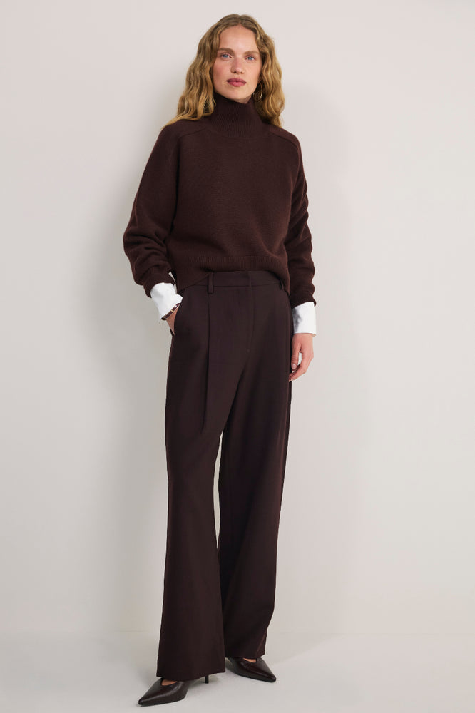 Sara Wool Blend Trouser - Chocolate