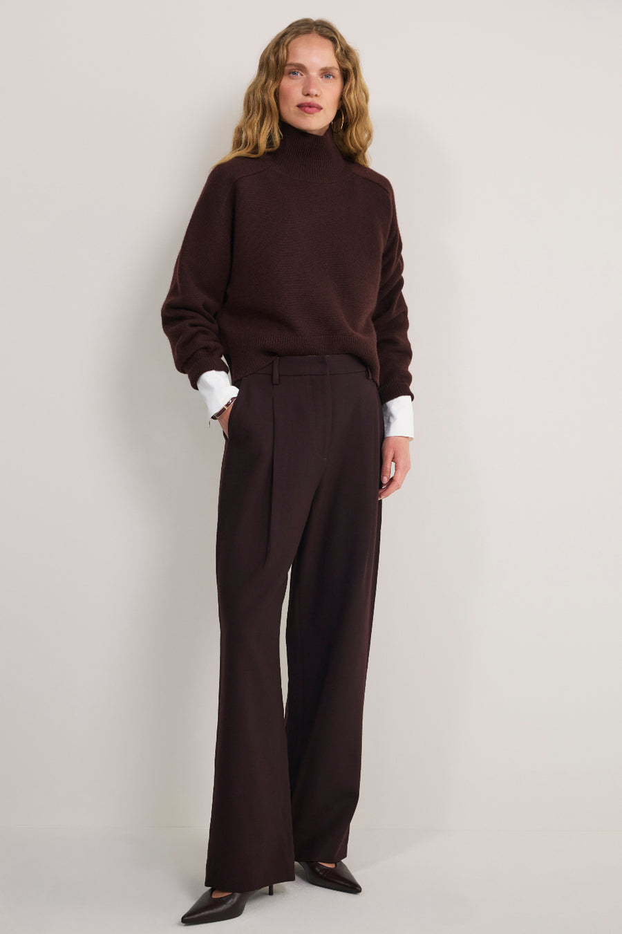 Sara Wool Blend Trouser - Chocolate