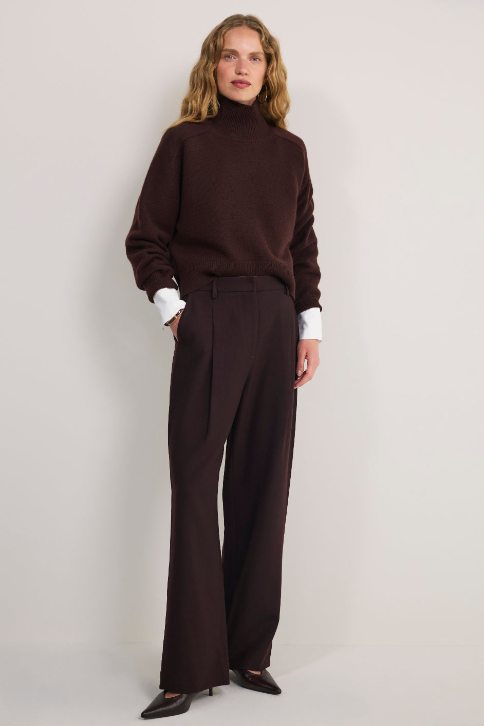 Sara Wool Blend Trouser - Chocolate