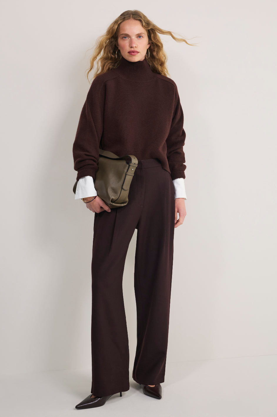 Sara Wool Blend Trouser - Chocolate
