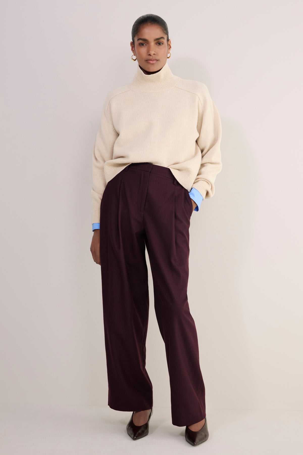 Sara Wool Trouser - Aubergine