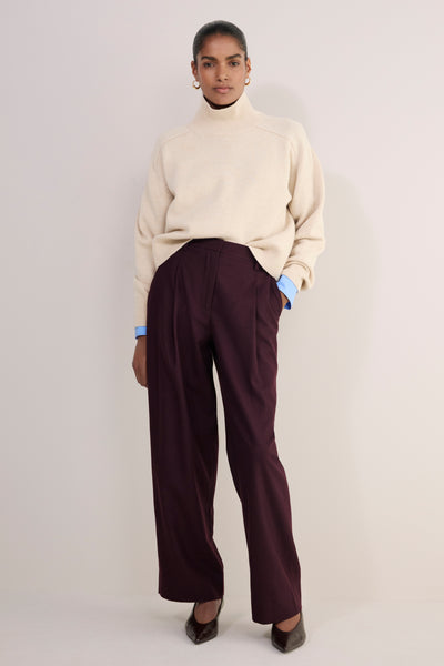Sara Wool Trouser - Aubergine