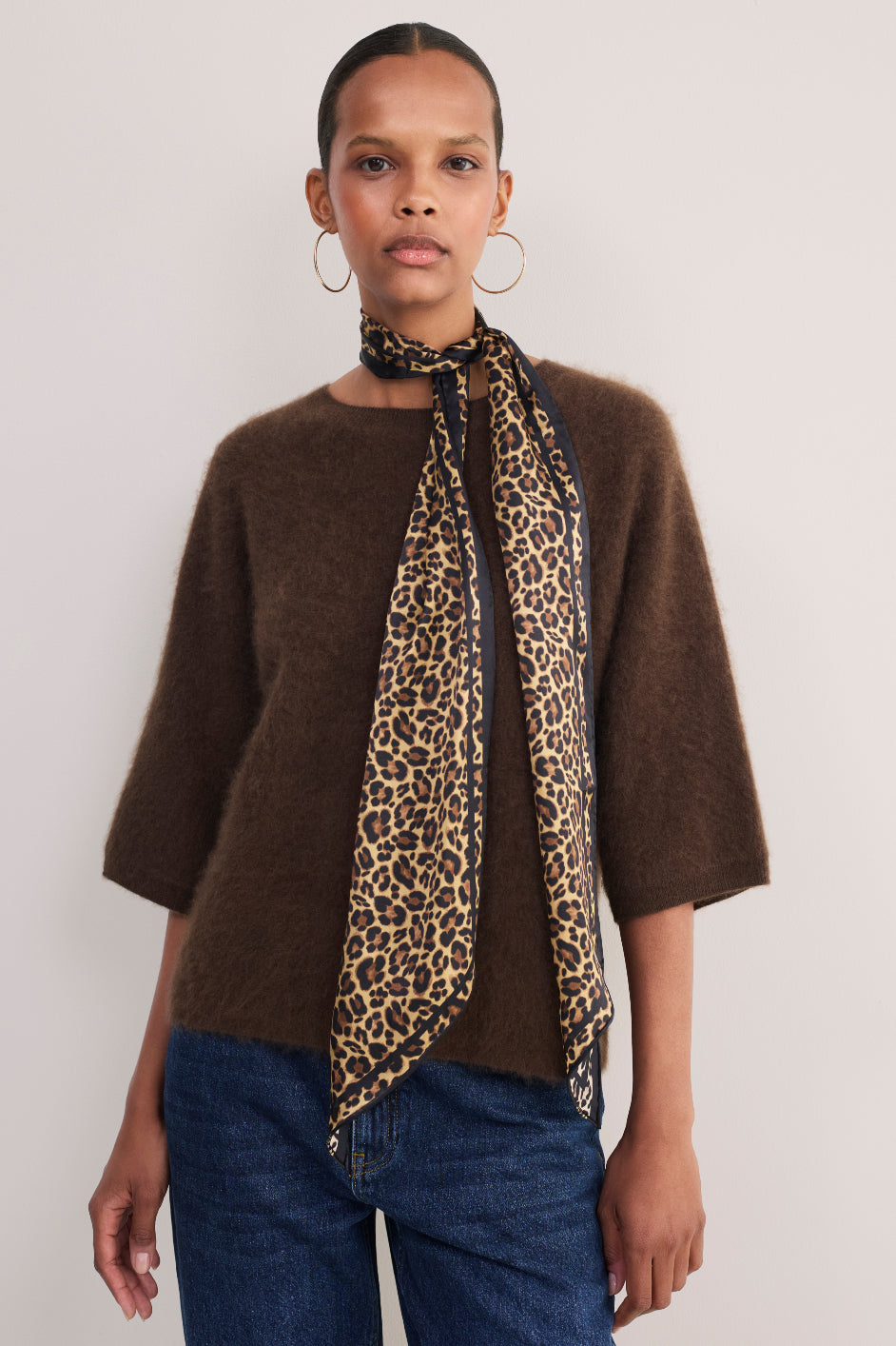 Serena Slim Silk Scarf - Leopard