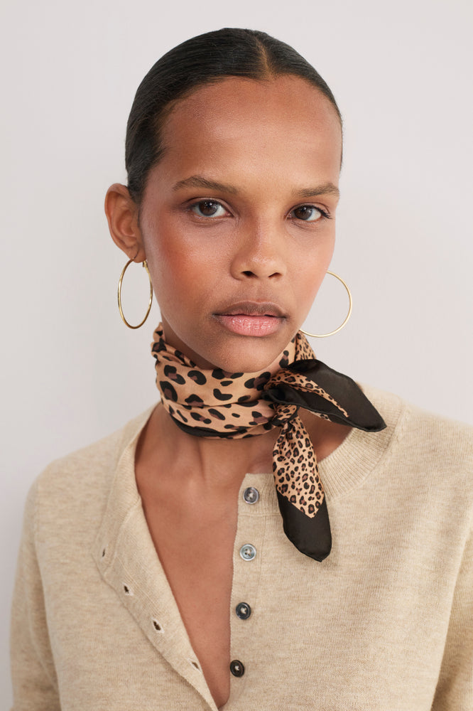 Serena Silk Scarf - Micro Leopard Trim
