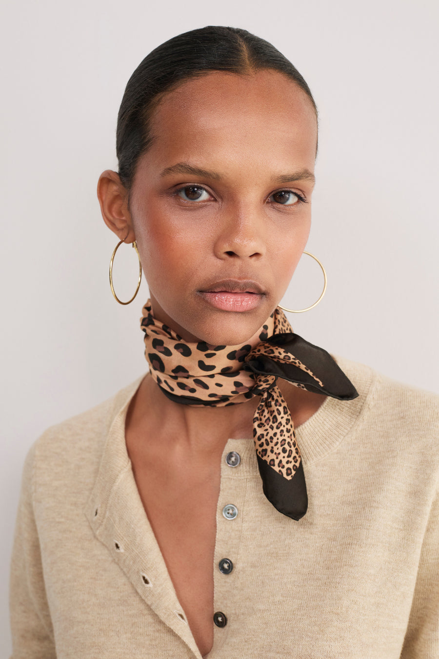 Serena Silk Scarf - Micro Leopard Trim