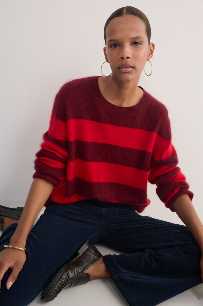 Sienna Brushed Jumper - Aubergine/Red Stripe