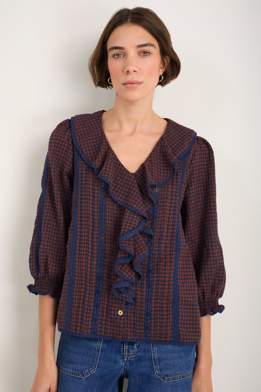 Sierra Blouse - Midnight/Cocoa Check