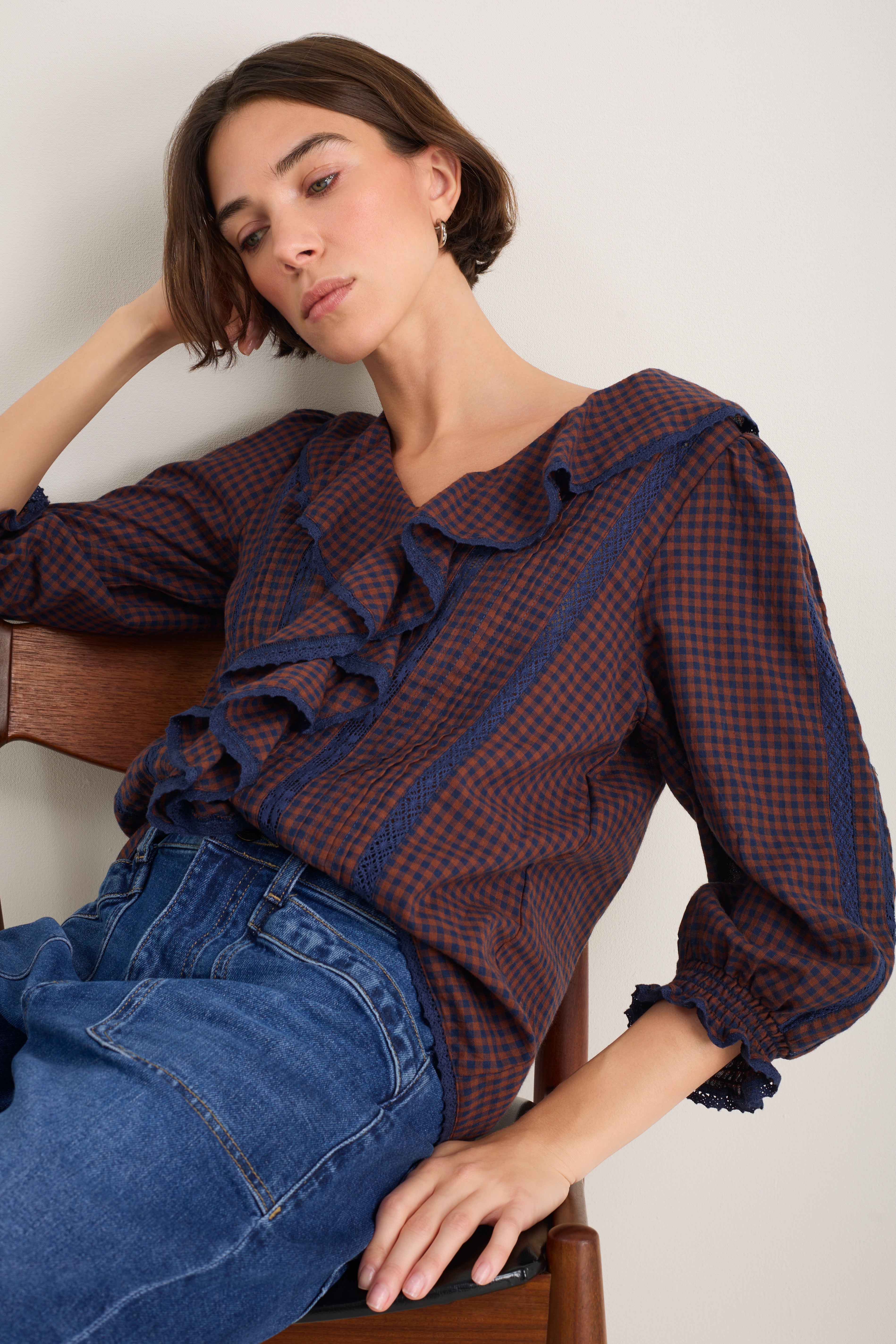 Sierra Blouse - Midnight/Cocoa Check