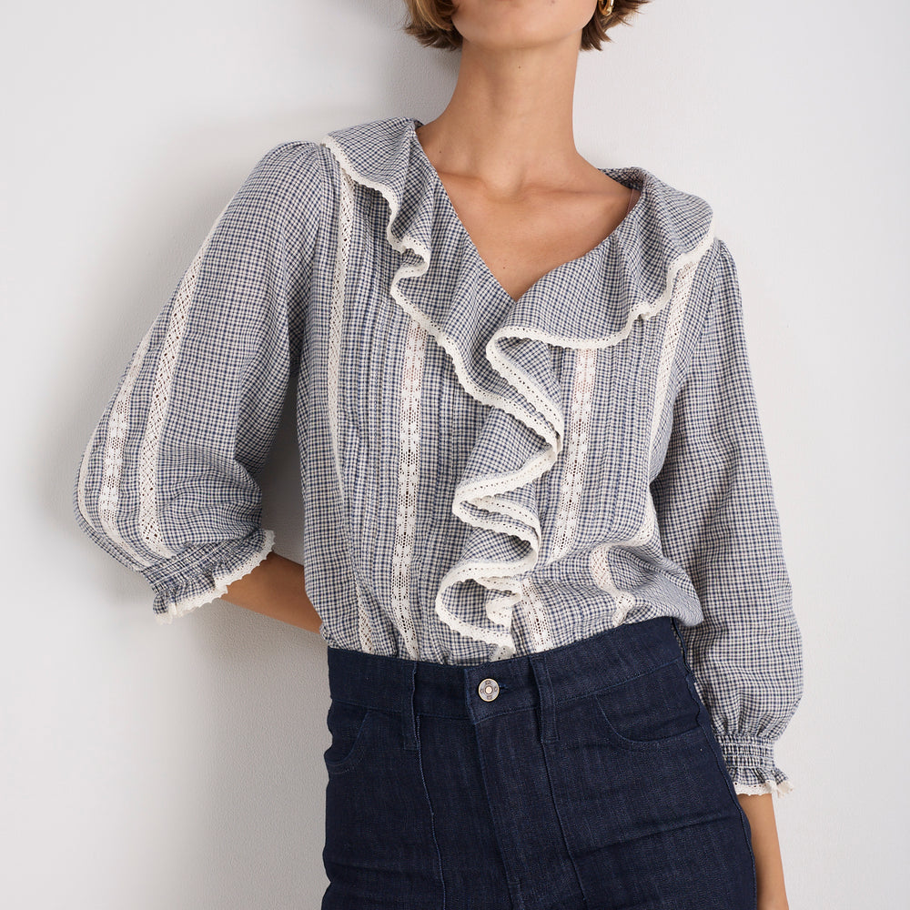 Sierra Blouse - Midnight/Ivory Check