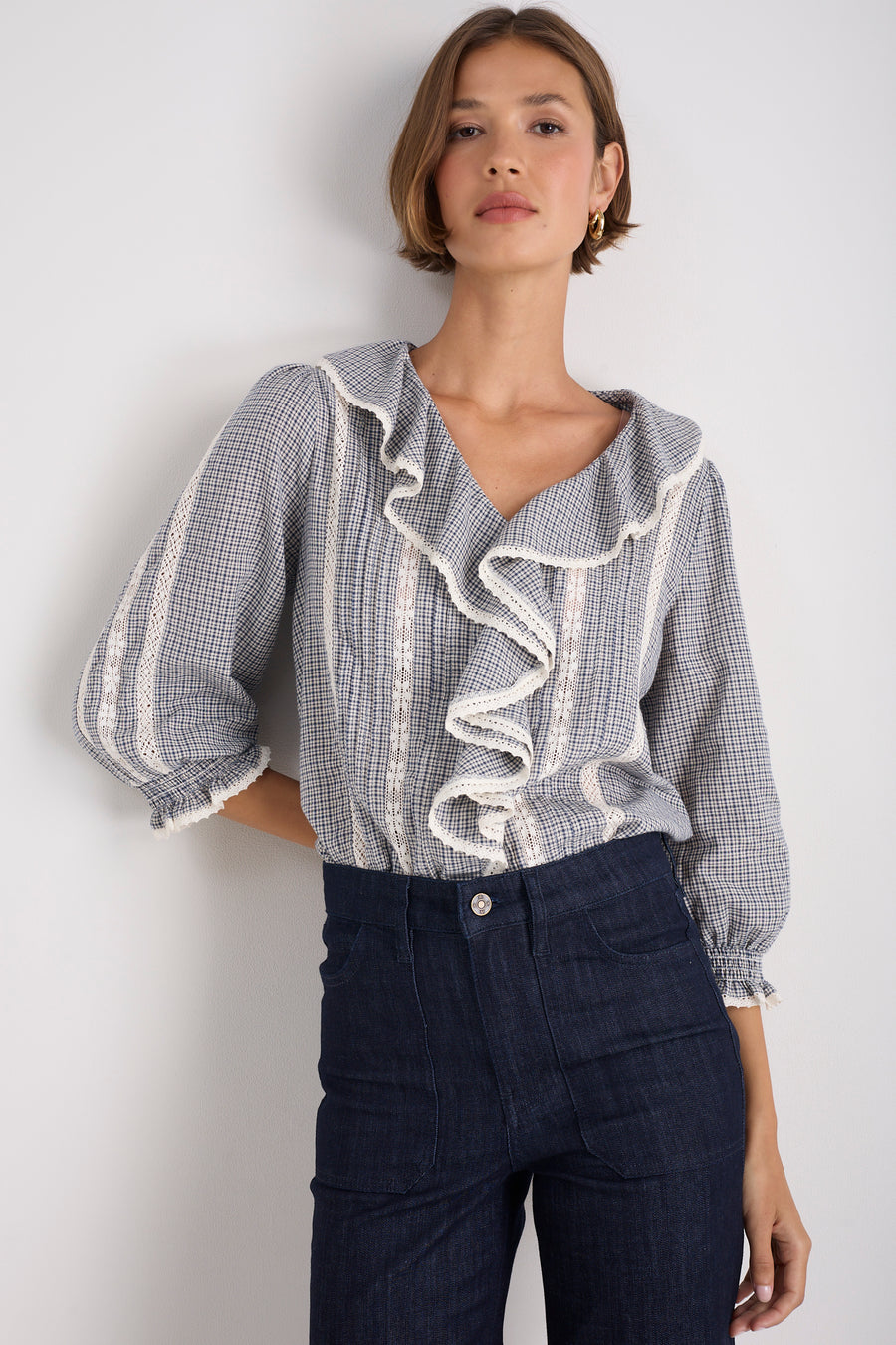 Sierra Blouse - Midnight/Ivory Check