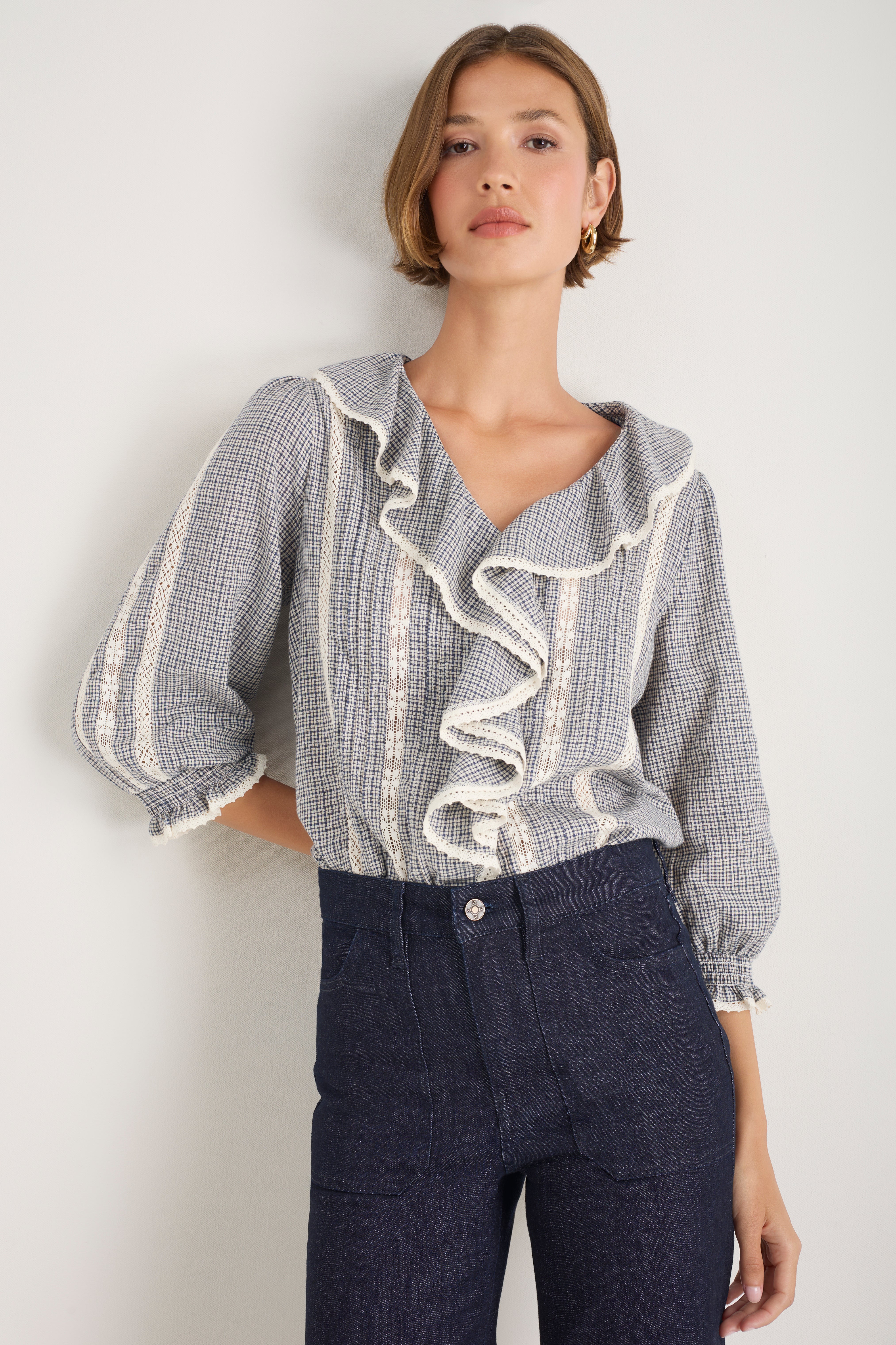 Sierra Blouse - Midnight/Ivory Check
