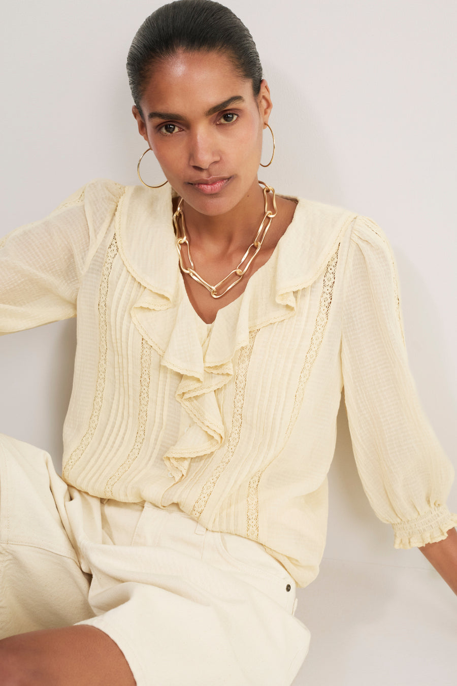 Sierra Silk Blend Blouse - Oyster