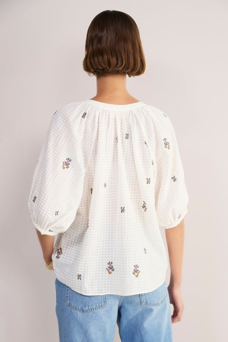 Skye Blouse - White Embroidered
