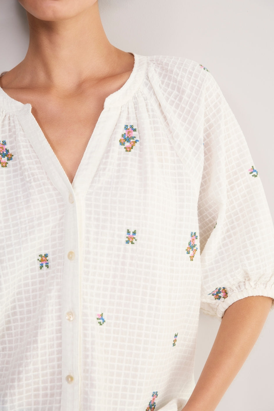 Skye Blouse - White Embroidered