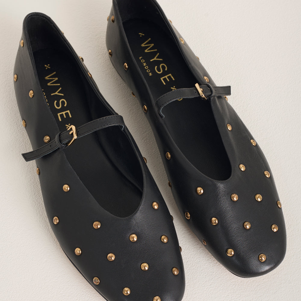 Stella Leather Studded Ballet Flat - Black