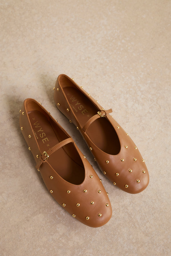 Stella Leather Studded Ballet Flat - Tan