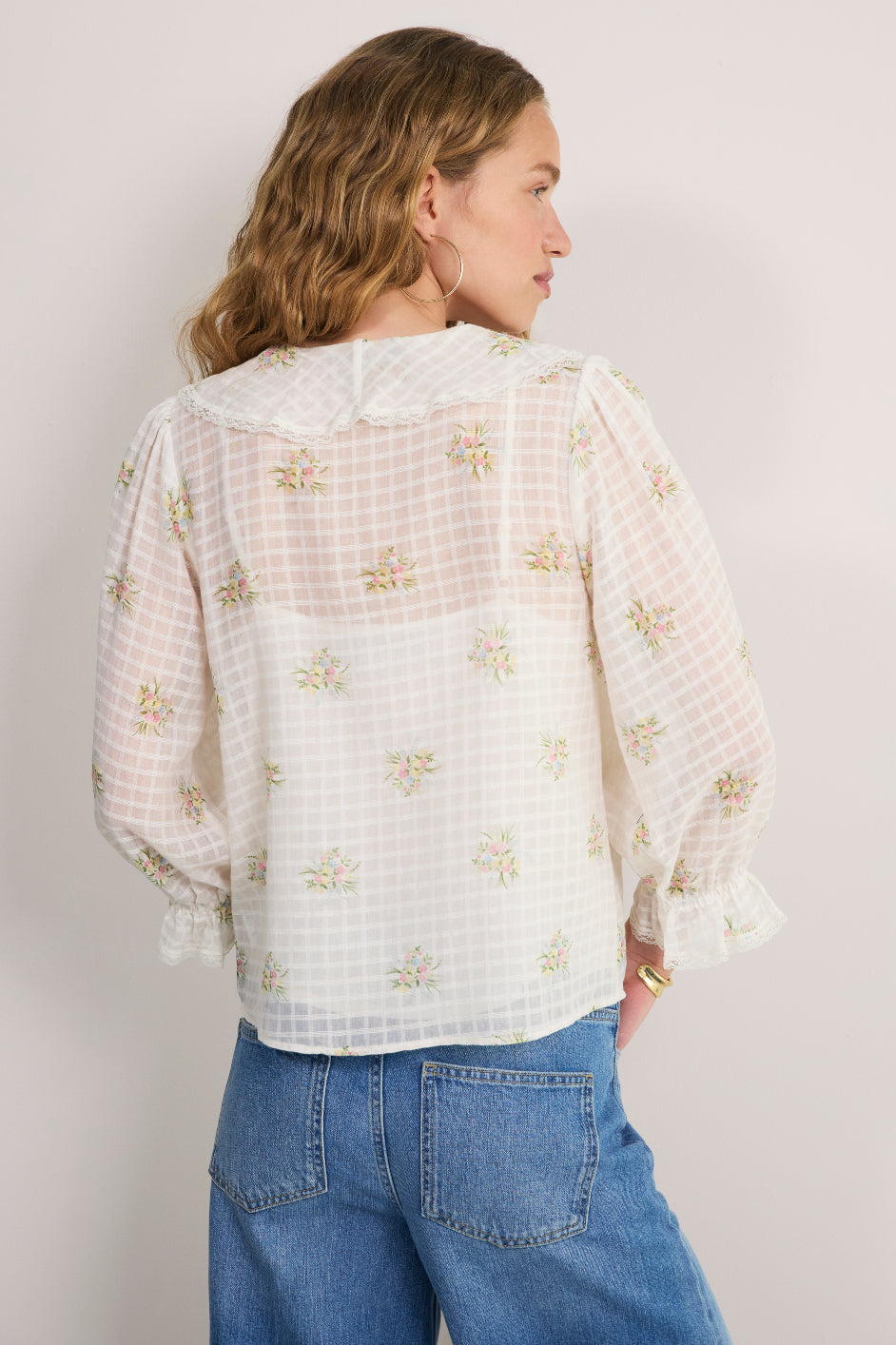 Stella Ruffle Blouse - Ivory Floral Cluster