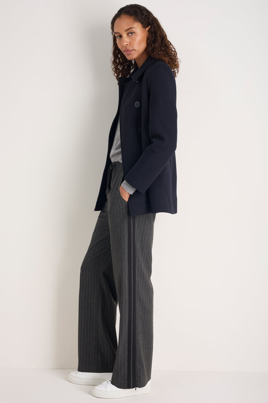 Suzy Side Stripe Trouser - Grey/Black