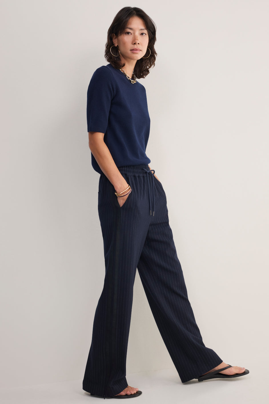 Suzy Side Stripe Trouser - Midnight Pinstripe