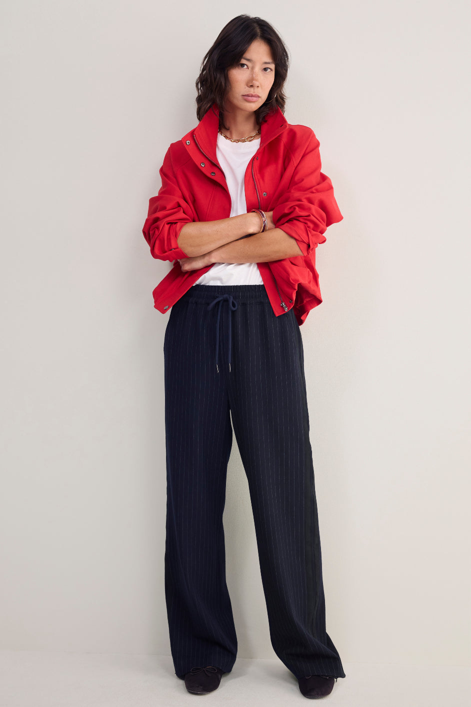 Suzy Side Stripe Trouser - Midnight Pinstripe
