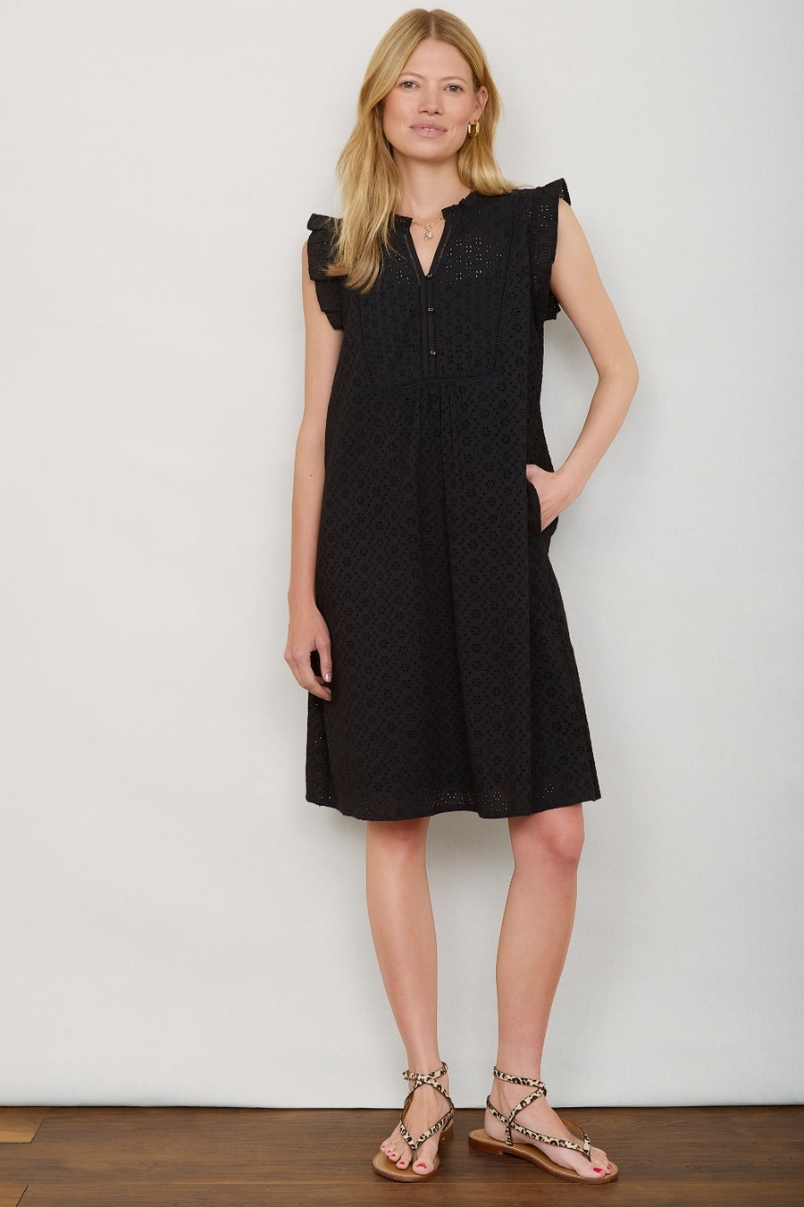 Tabitha Short Broderie Dress - Black WYSE London Tabitha Short Broderie Dress - Black WYSE London