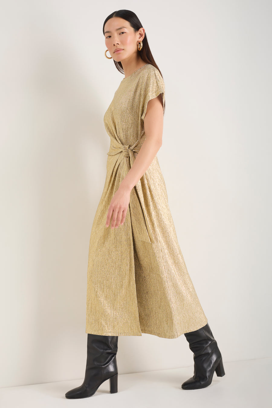 Tia Jersey Dress - Gold Metallic