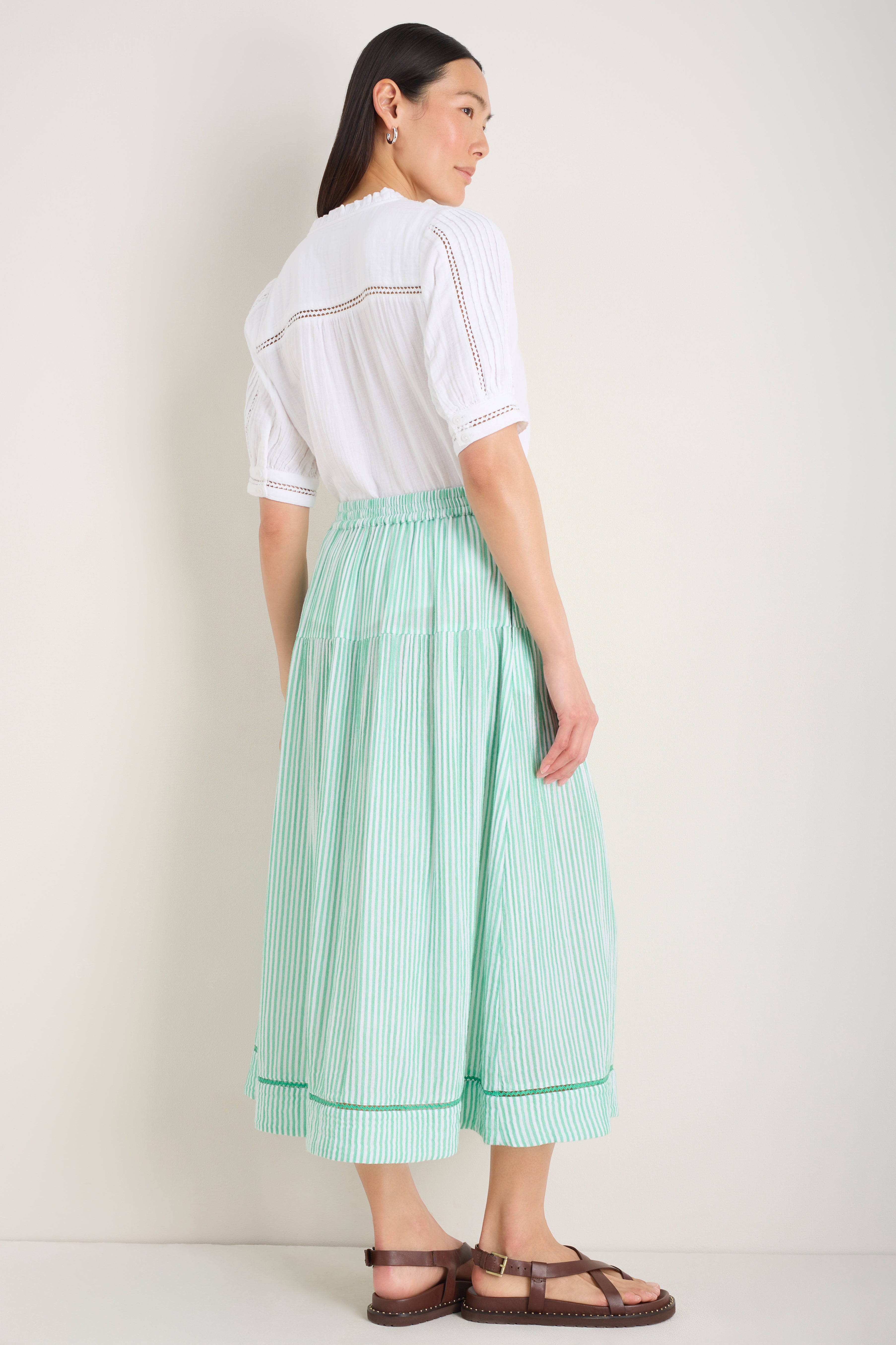 Tia Skirt - Jade Green/White Stripe