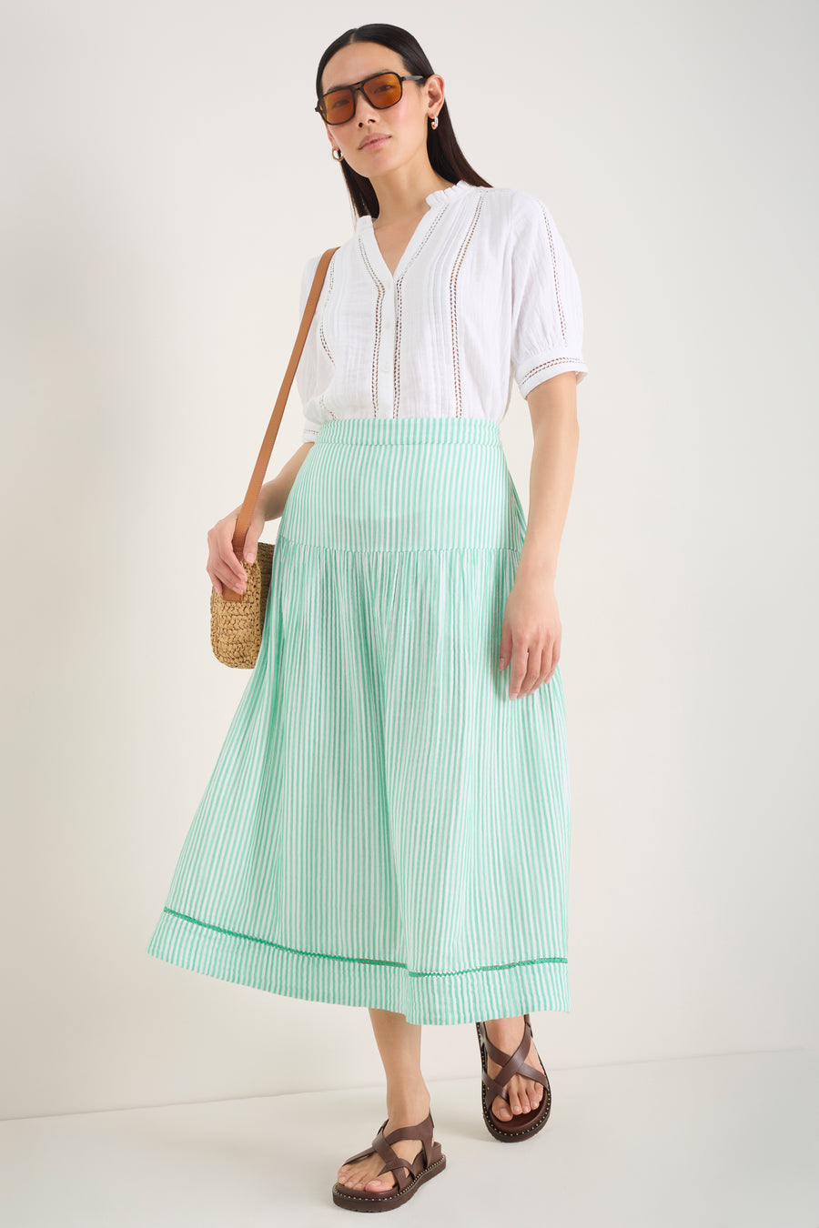 Tia Skirt - Jade Green/White Stripe