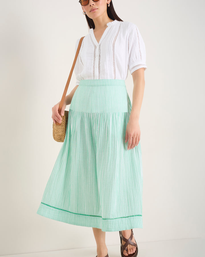 Tia Skirt - Jade Green/White Stripe