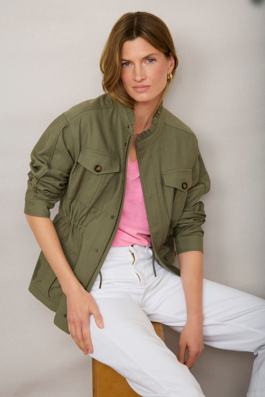 Khaki Shirt Jacket Damen Womens Khaki Military Jacket Military