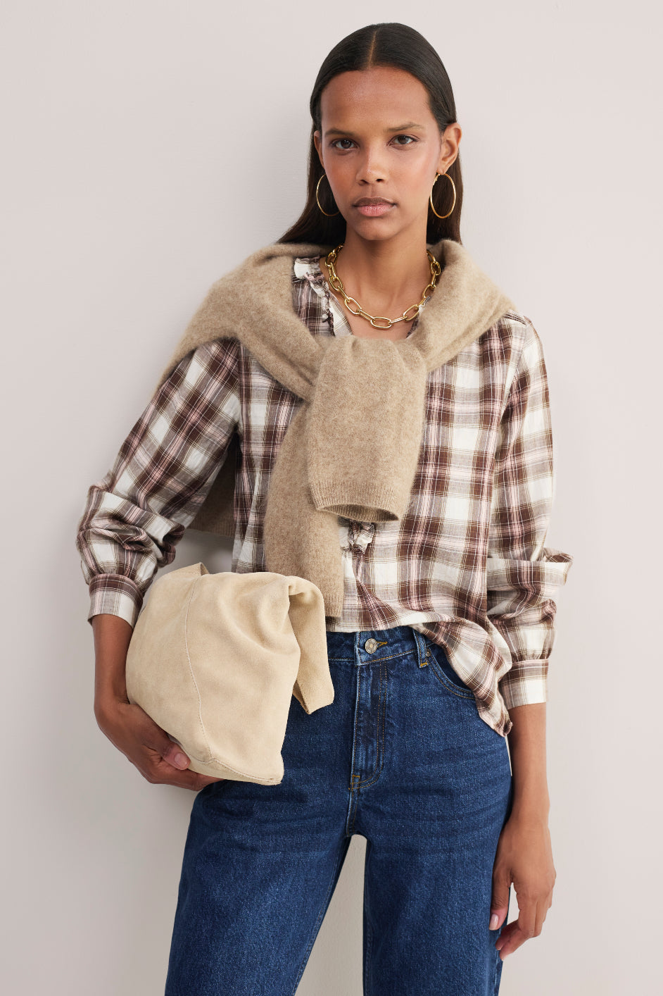 Tilly Blouse - Brown/Pink Check