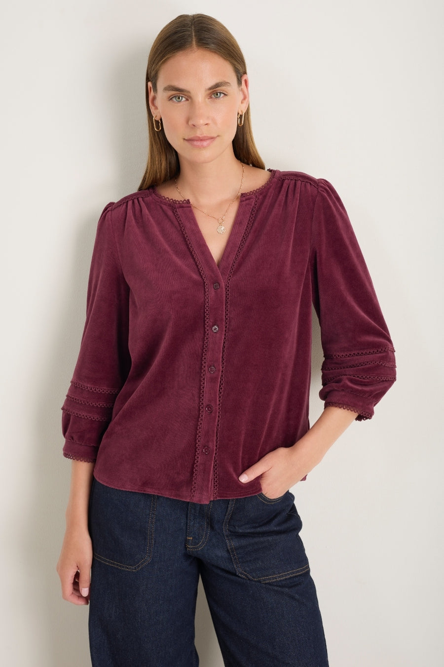 Velma Velour Blouse - Deep Fig