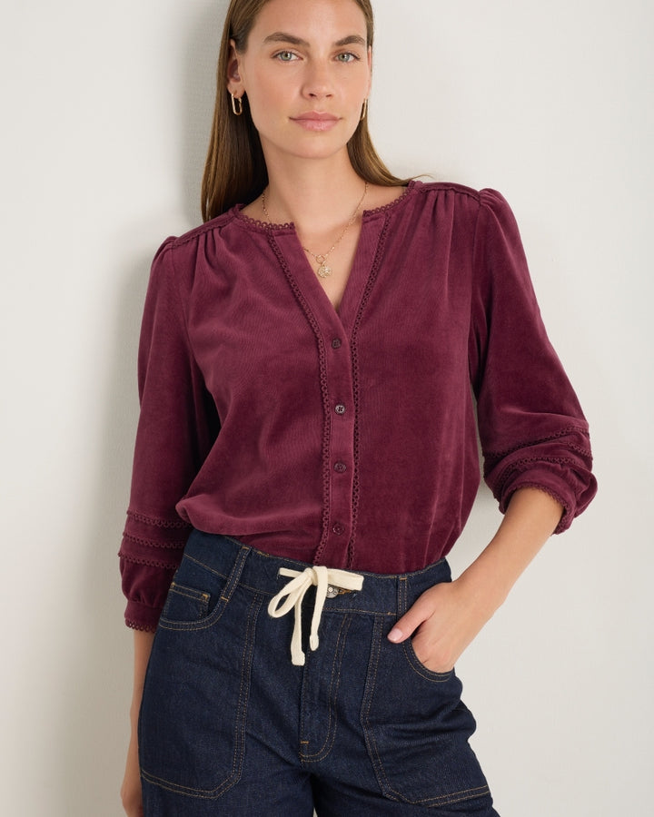 Velma Velour Blouse - Deep Fig