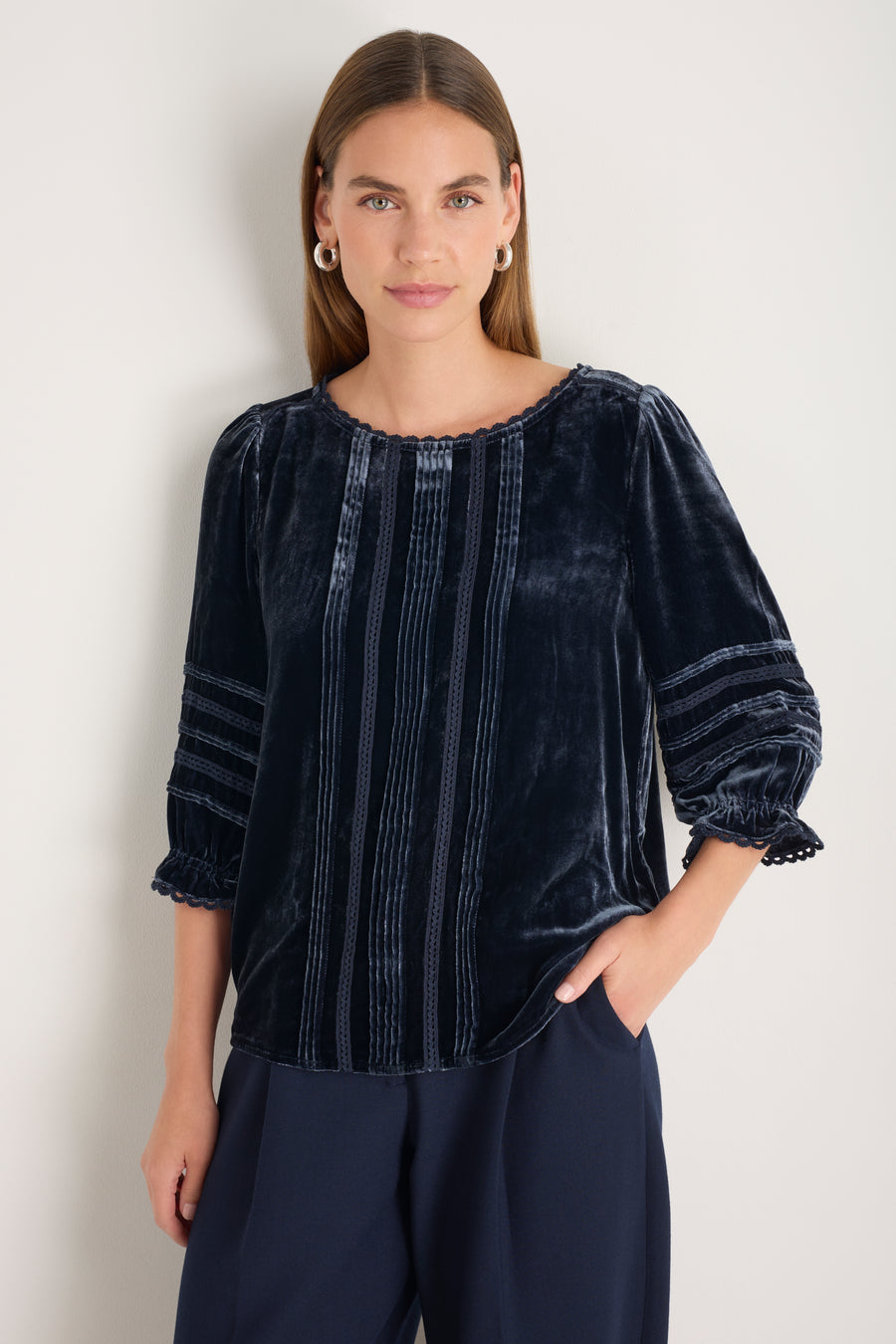Violet Silk Velvet Blouse - French Blue