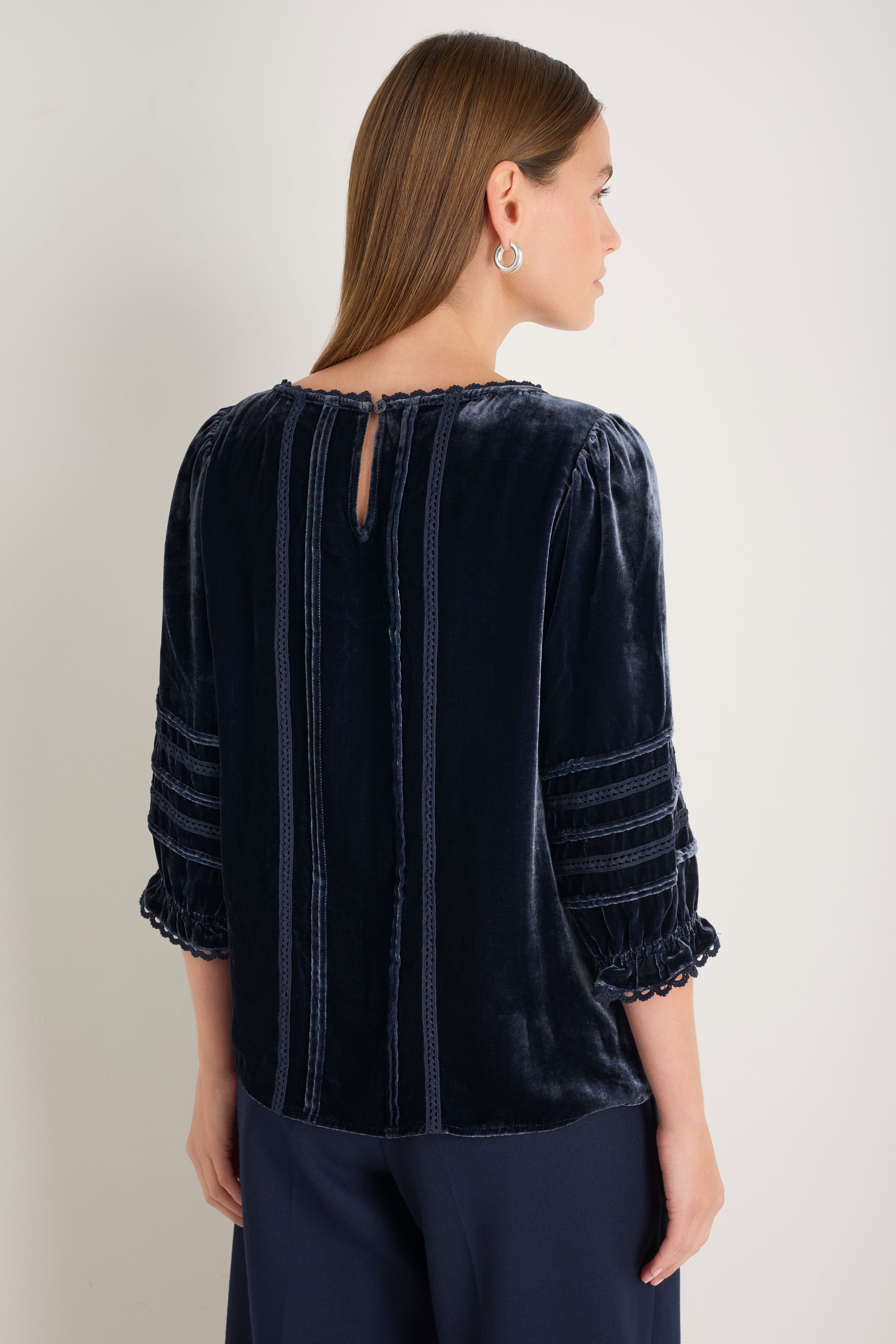 Violet Silk Velvet Blouse - French Blue