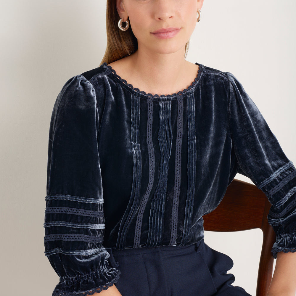 Violet Silk Velvet Blouse - French Blue