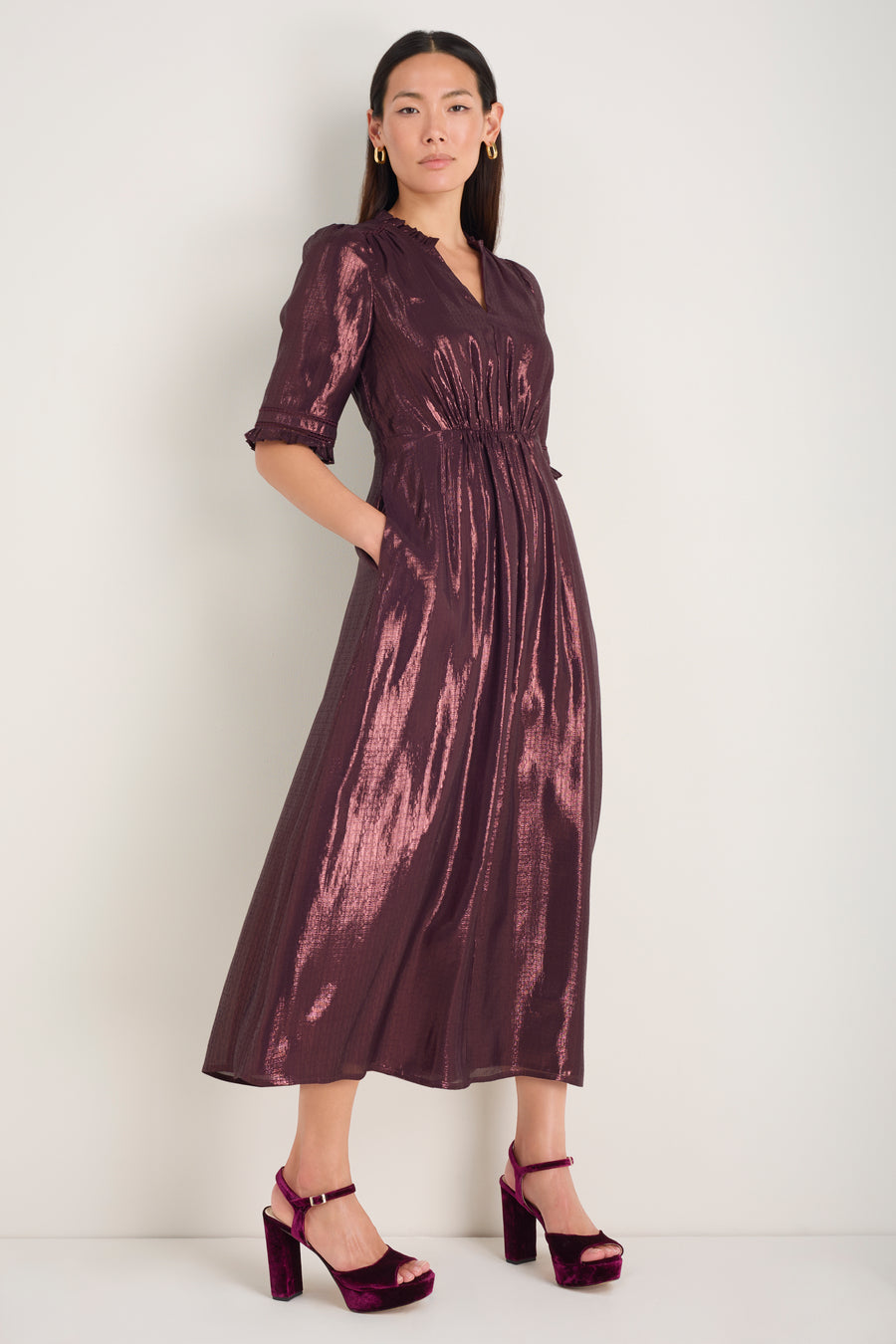 Vivien Silk Blend Dress - Deep Fig Lame
