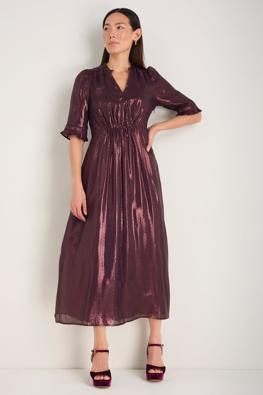 Vivien Silk Blend Dress - Deep Fig Lame
