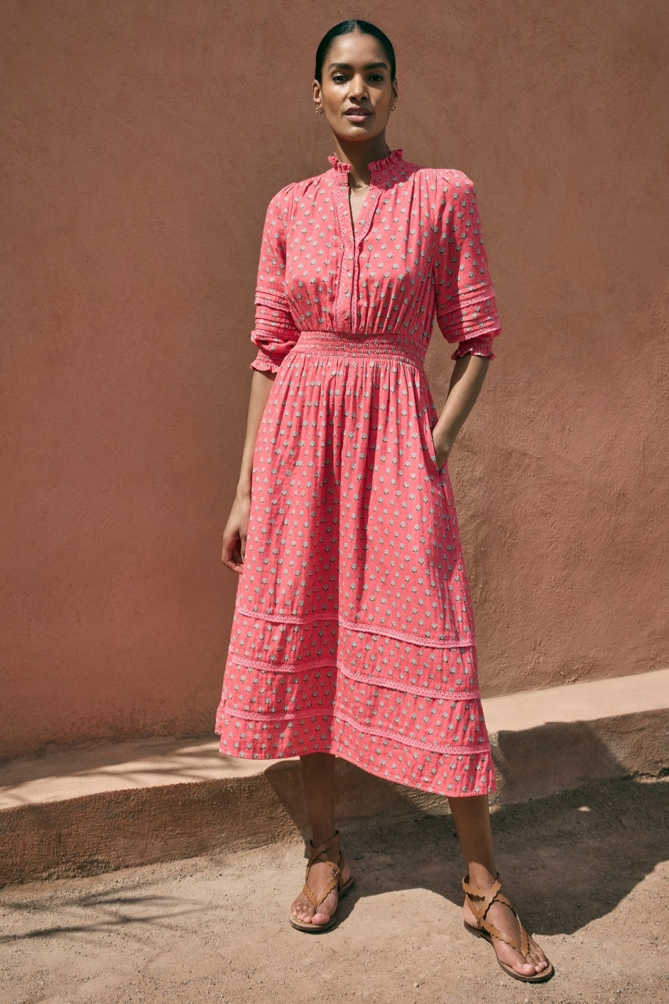 Alina Dress - Hibiscus Pink Woodblock – WYSE London